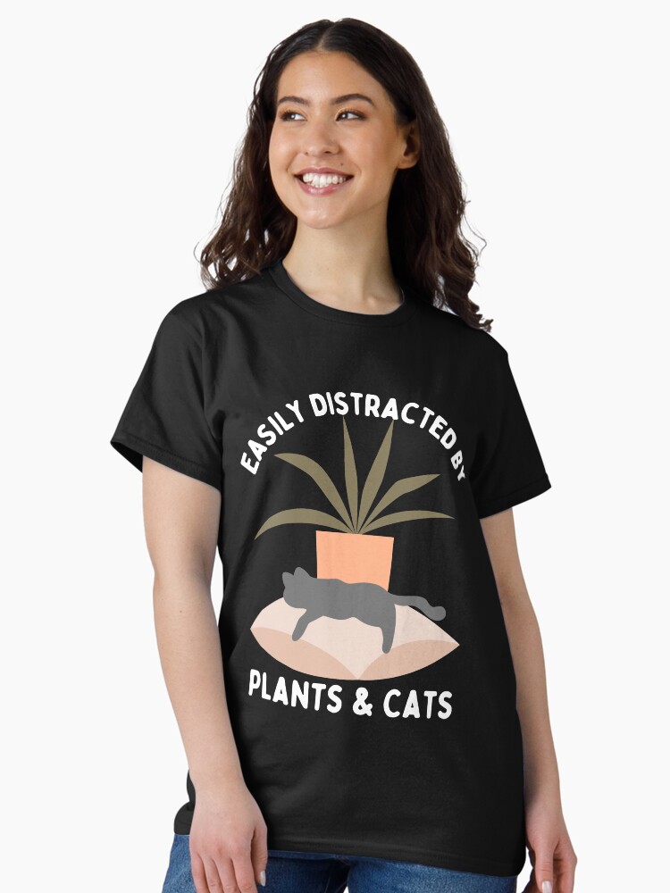 Thumbnail 2 of 7, Classic T-Shirt, Easily Distracted By plants and cats designed and sold by Dollfacedesign.