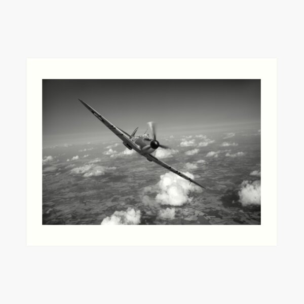 Battle of Britain Spitfire black and white version Art Print