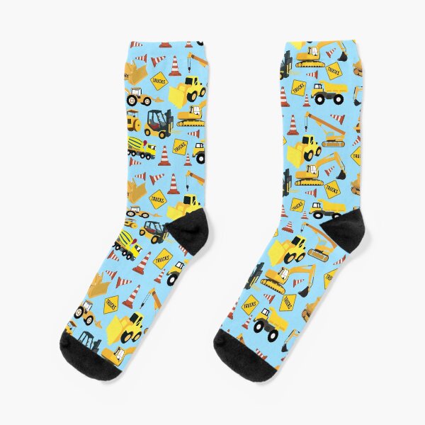 Construction Trucks Vehicles Pattern - Excavator, Dump Truck, Backhoe and more. Socks
