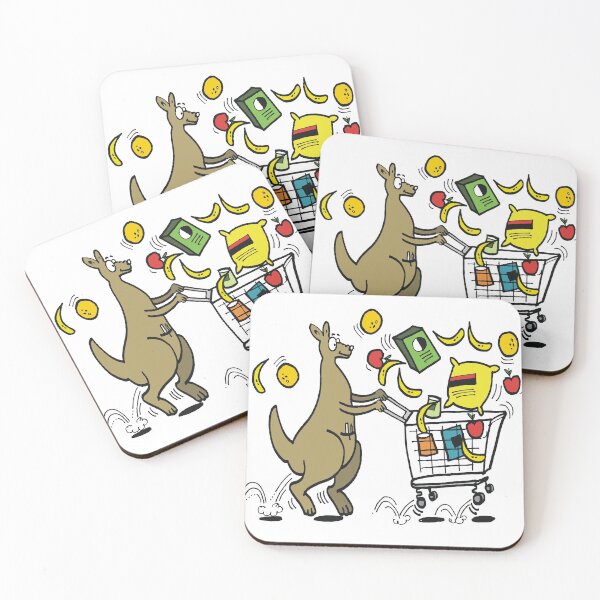 Item preview, Funny cartoon kangaroo shopping with trolley full of groceries designed and sold by Al Benge - NZ & Australian Art.