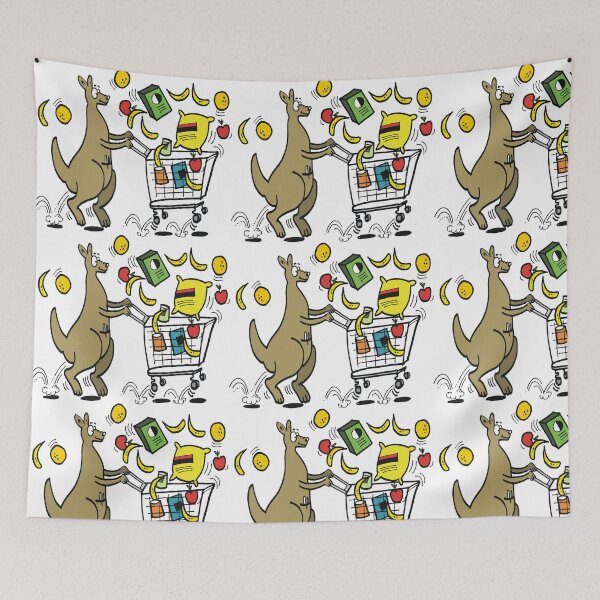 Item preview, Funny cartoon kangaroo shopping with trolley full of groceries designed and sold by Al Benge - NZ & Australian Art.