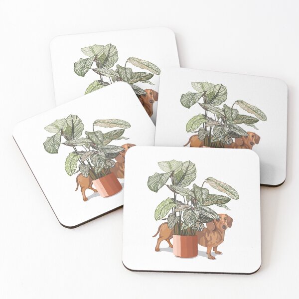 Item preview, Dachshund sausage dog with house plant designed and sold by Rosalind  Ingram.