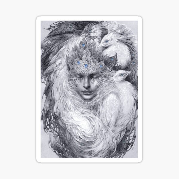 Fairy lady with white peacocks. Sticker