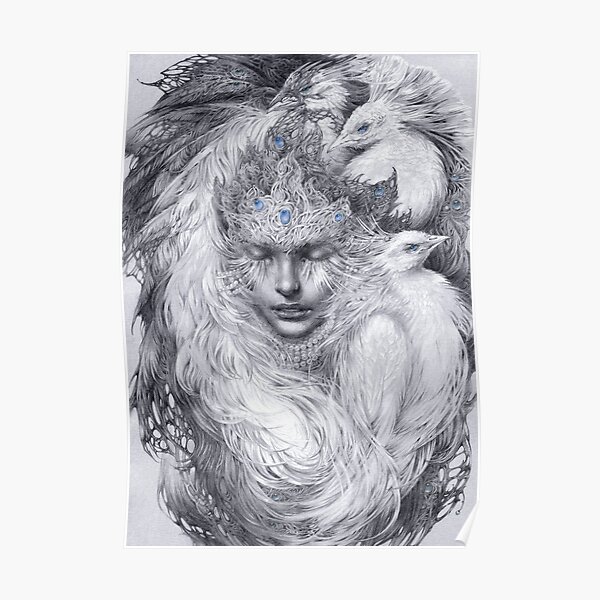Fairy lady with white peacocks. Poster