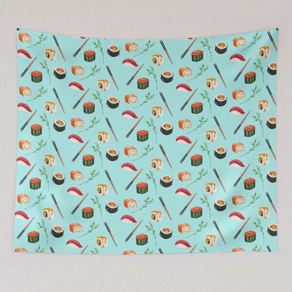 Item preview, Sushi Platter Pattern (blue) designed and sold by CynthSky.