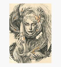 Lady with hawks and amber jewelry Photographic Print