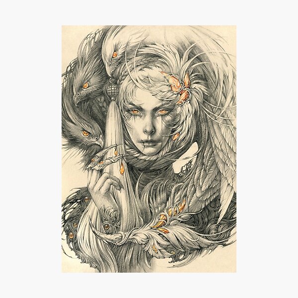 Lady with hawks and amber jewelry Photographic Print