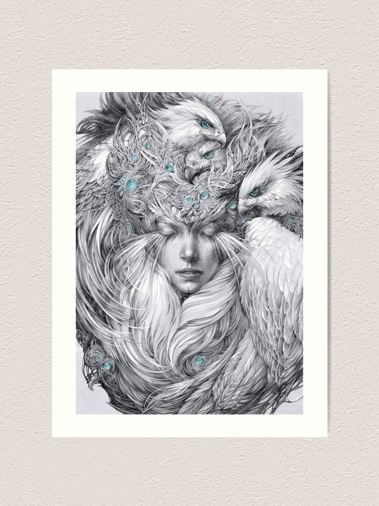 Alternate view of Fairy fairy with white hawks Art Print
