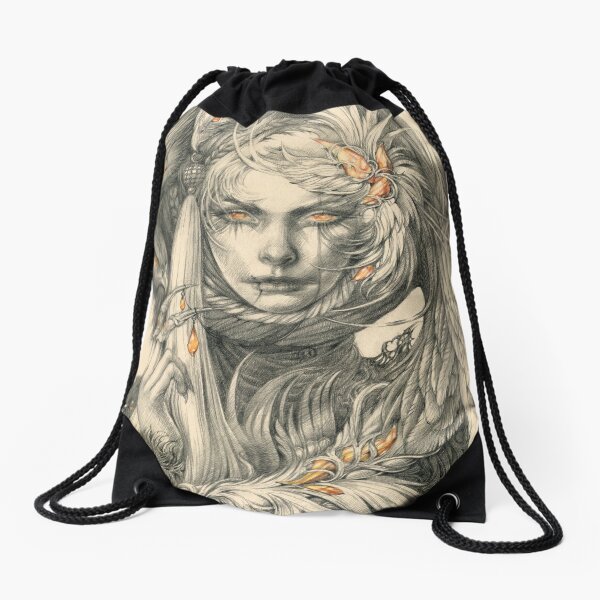 Lady with hawks and amber jewelry Drawstring Bag
