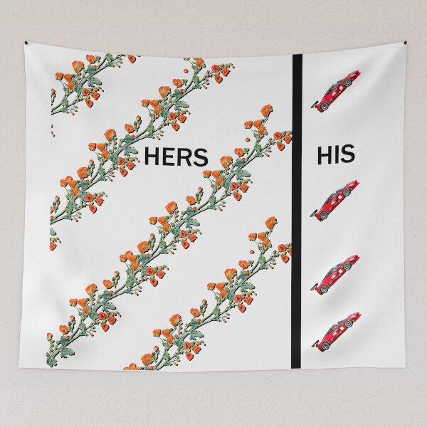Item preview, His and Hers bed cover, uneven split design with him on right side her on left side designed and sold by Tramontane Designs.