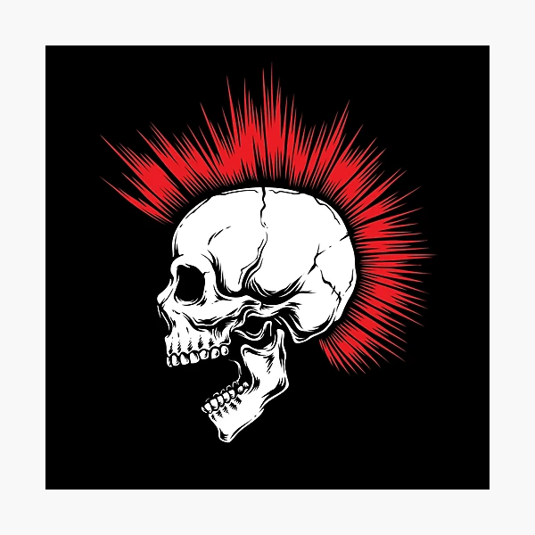 Punk Skull with Red Mohawk