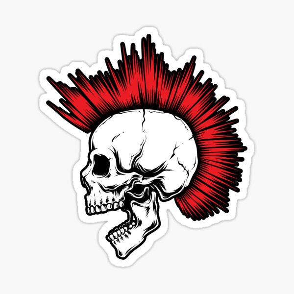 Punk Skull With Red Mohawk Sticker For Sale By Ikaroots Redbubble   St,small,507x507 Pad,600x600,f8f8f8 