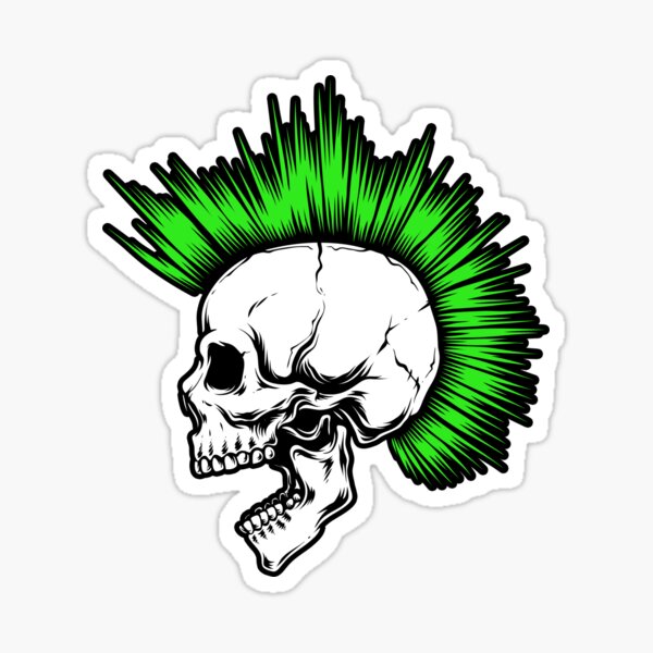 Punk Skull with Green Mohawk Sticker