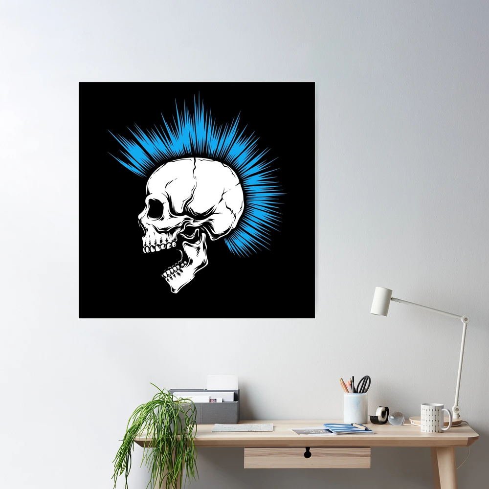 Blue spike punk skull- hard enamel pin — Kurtums Graphics & Clothing