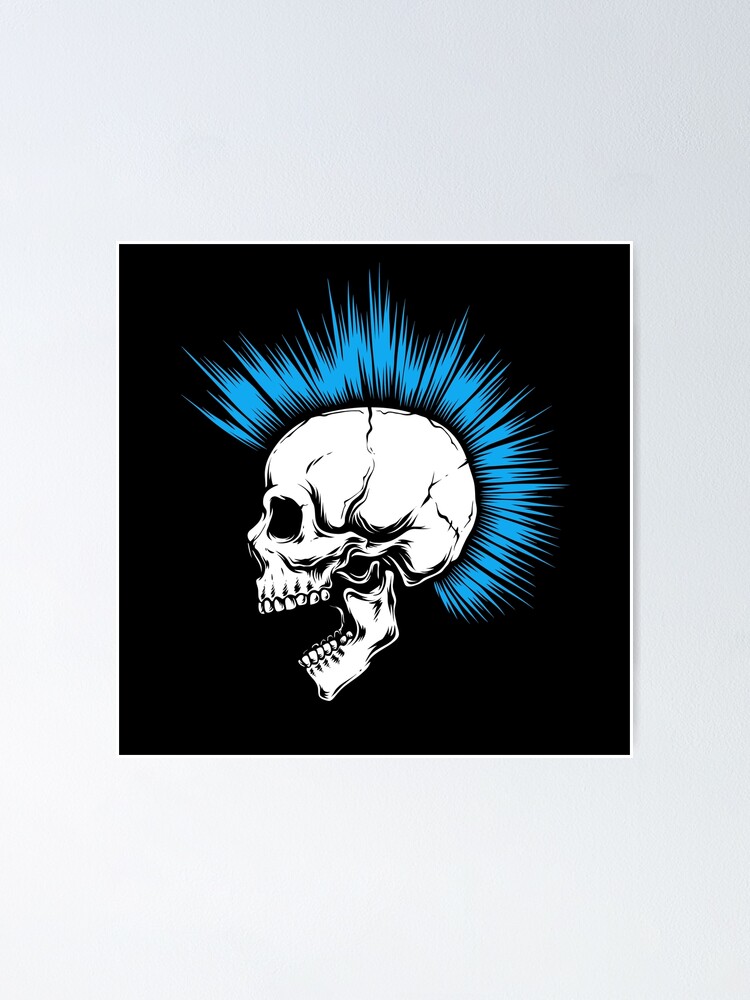 Punk Skull with Blue Mohawk