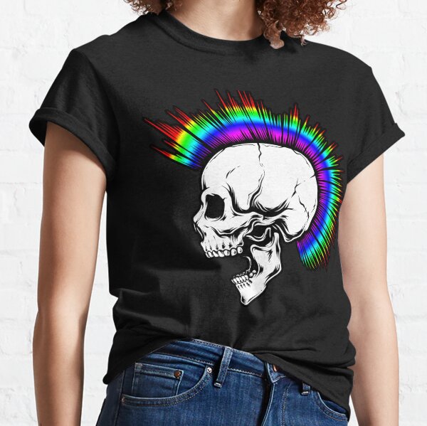 Punk Skull with Rainbow Colors Mohawk Classic T-Shirt