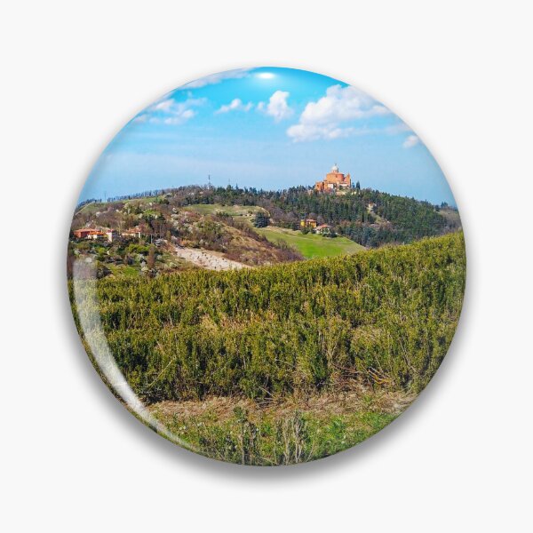 Item preview, panoramic view hills Bologna italy city in colorful bright spring day with basilica of San Luca horizontal background designed and sold by fineartitalia.