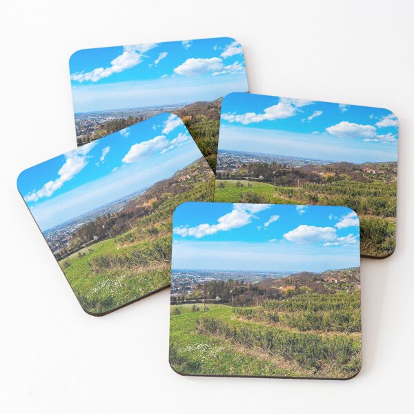 Item preview, panoramic view hills Bologna italy city in colorful bright spring day with basilica of San Luca horizontal background designed and sold by fineartitalia.