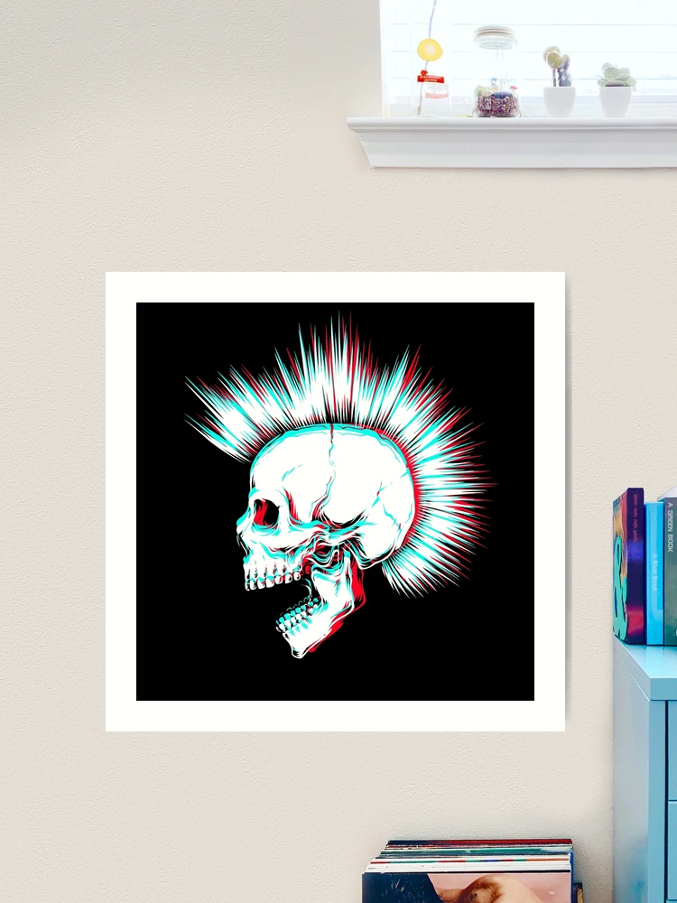 アート・デザイン・音楽 SKULL STYLE Punk Skull with Mohawk Glitch Style