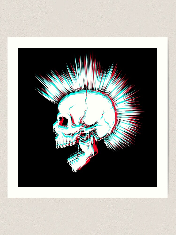 Punk Skull with Mohawk Glitch Style