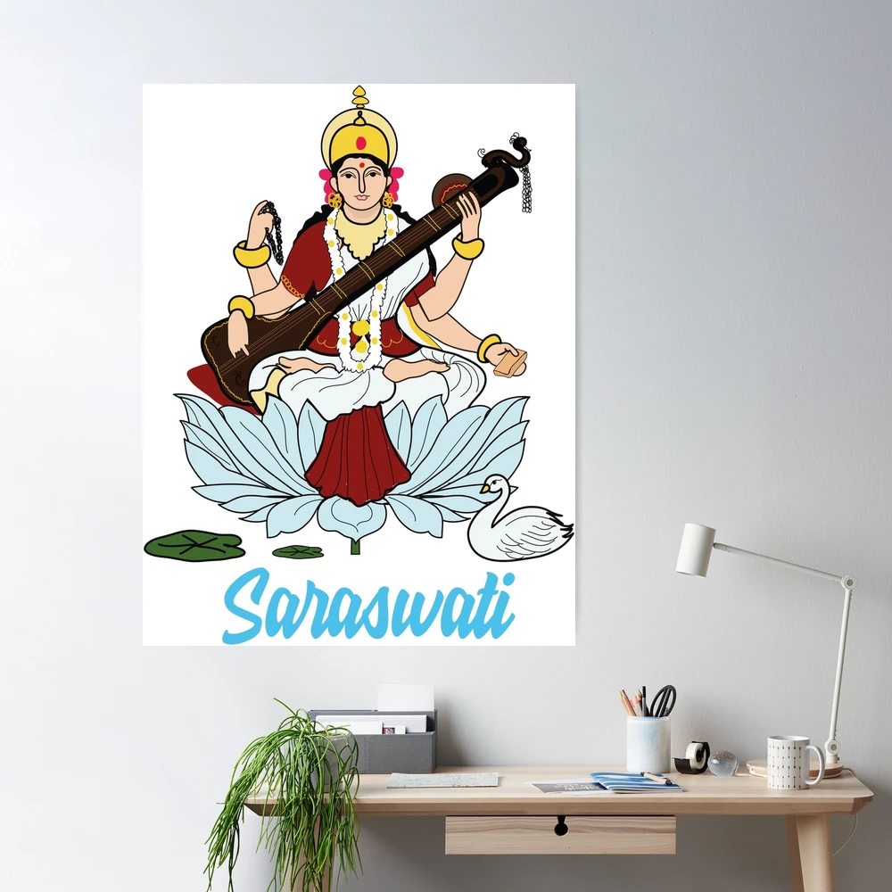 Saraswati devi/ happy basant panchami | Easy cartoon drawings, Scenery  drawing for kids, Easy drawings for kids