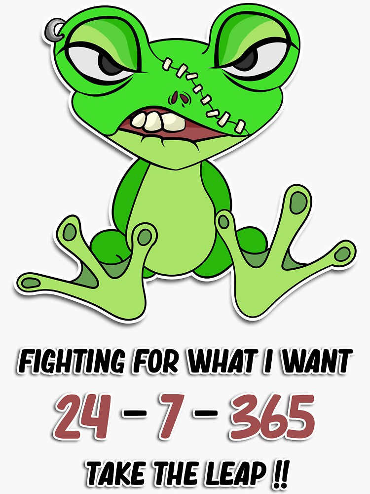 Green fighting frog take the leap Sticker for Sale by