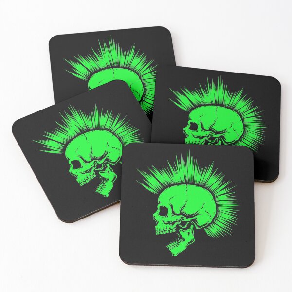 Item preview, Fluo Green Punk Skull with Mohawk designed and sold by Ikaroots.