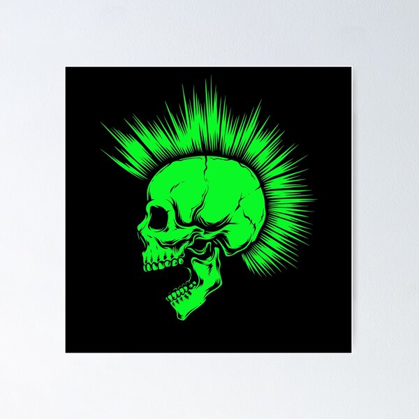 Fluo Green Punk Skull with Mohawk