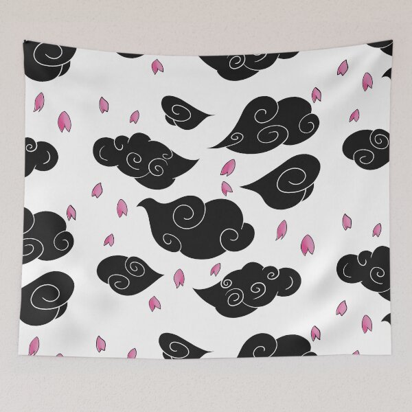 Item preview, Japanese wind clouds in black with cherry blossoms designed and sold by LufikamiDesign.