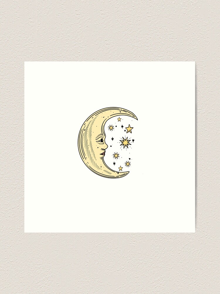 月と少女　ムーン　絵　ヴィンテージ　レトロ farp,medium,wall_texture,