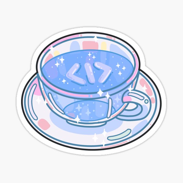 Kawaii Coding Tea Cup | Blue Sticker