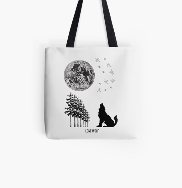 Lone Wolf Howling at the Moon White All Over Print Tote Bag