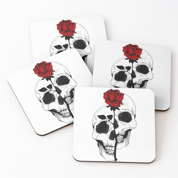 Item preview, Skull with red rose designed and sold by YellowPolly.