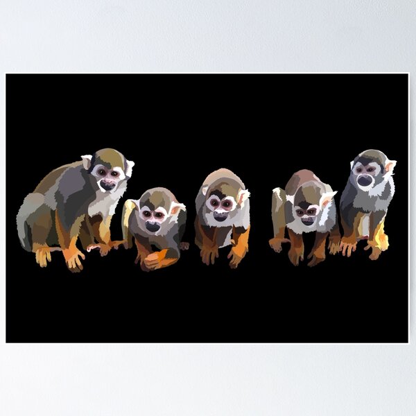 Item preview, S is for Squirrel Monkey,Squirrel Monkey Artwork – Energetic Primate Illustration and Tropical Wildlife Design designed and sold by PrettylittlepastelUk.