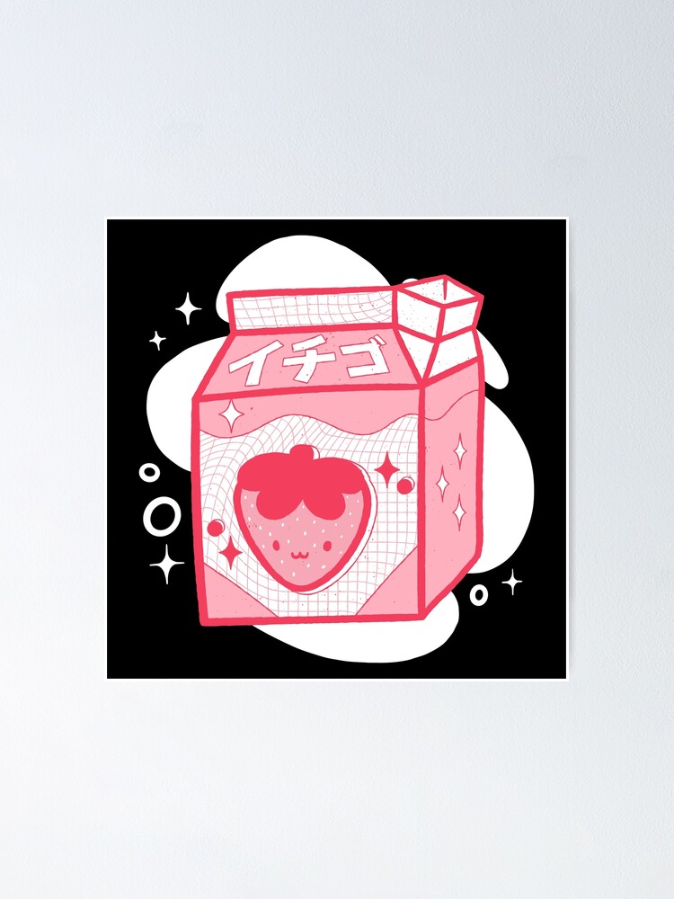 Funny Retro 90s Japanese Kawaii Strawberry Milk Shake Carton Poster By Deadbishop Redbubble 