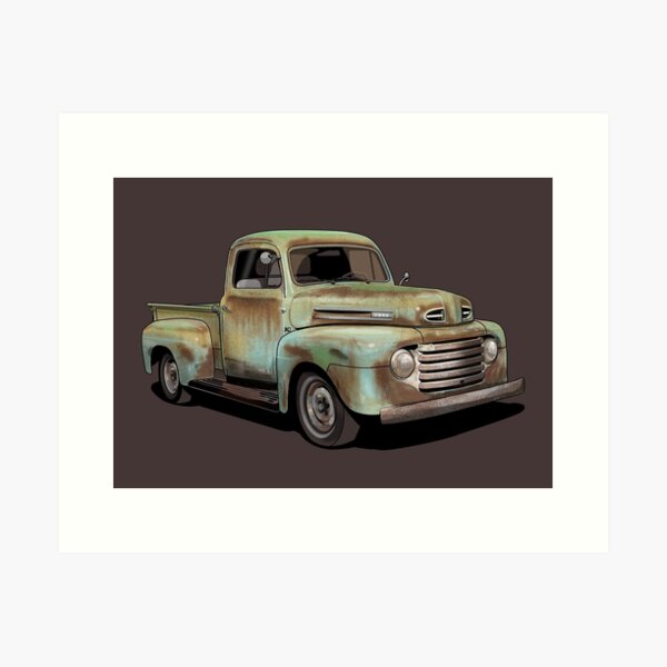 Aperçu de l'œuvre Camionnette Ford F1 rouillé de 1950 en bleu clair créée et vendue par candc-retro.