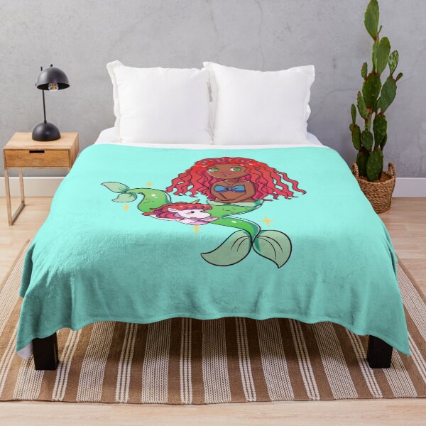 Item preview,  African American mermaid with unicorn - African American mermaid, young mermaid,  designed and sold by Speckledfrog.