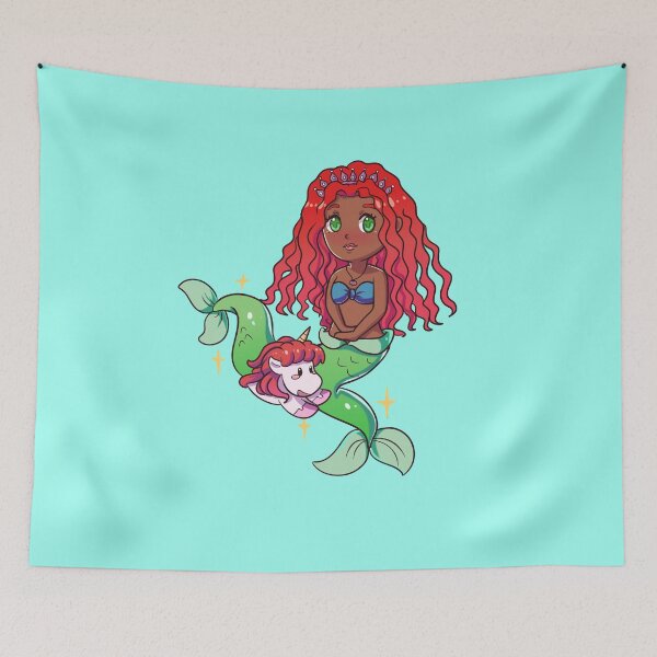 Item preview,  African American mermaid with unicorn - African American mermaid, young mermaid,  designed and sold by Speckledfrog.