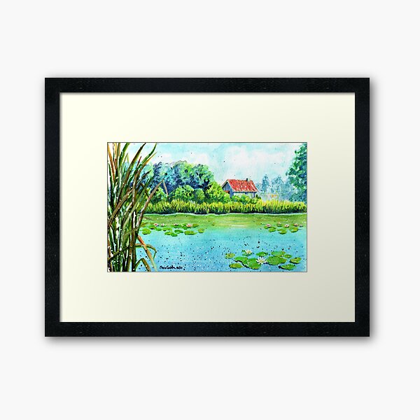 Item preview, Cottage by the lake in watercolors designed and sold by MariaCameliaArt.