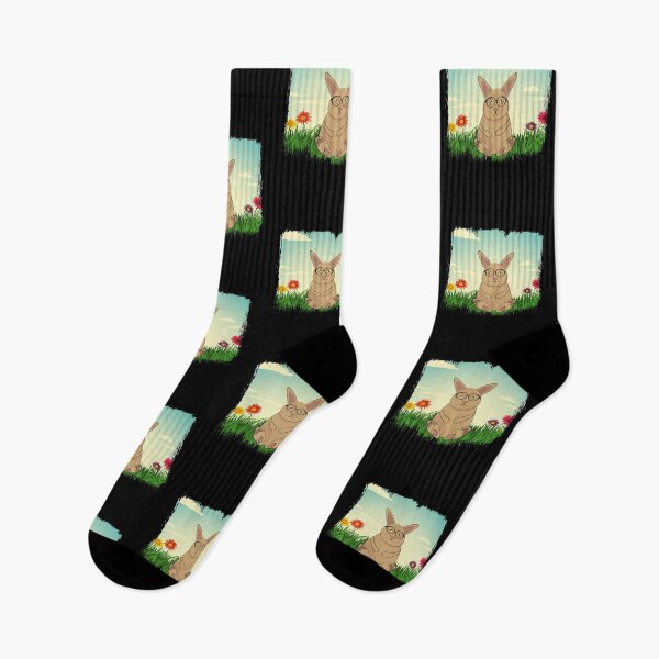 Item preview, Bunny with glasses on flower meadow designed and sold by OmmeDesigns.