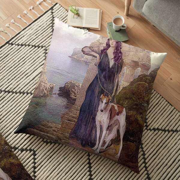 The Goddess and Her Greyhound Floor Pillow