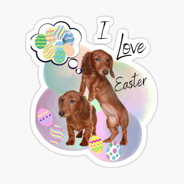 I Love Easter Dachshunds & Easter Eggs Sticker