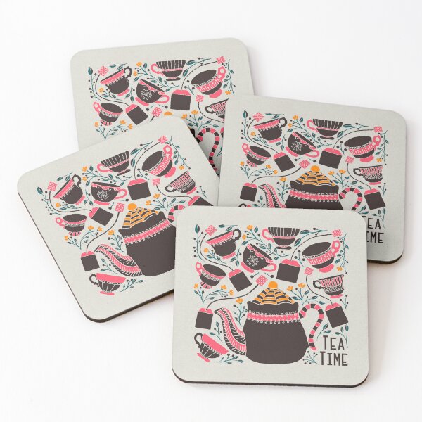 Item preview, Tea Time | Folk tea pot and cups | Neon Pink Color Palette designed and sold by CarolFreire.