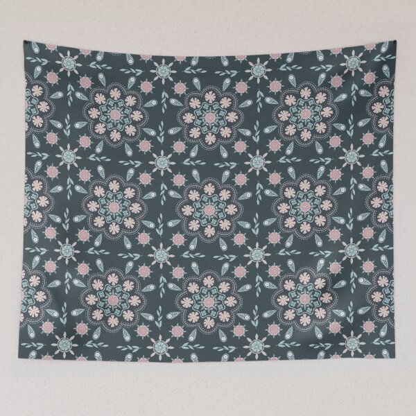 Item preview, Floral patchwork quilt design on a dark background designed and sold by Quick Brown Fox Canada.