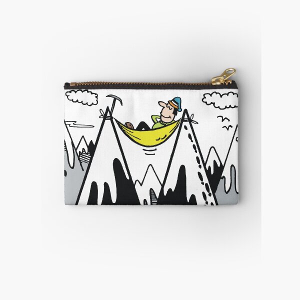 Item preview, Cartoon of mountain climber resting in hammock between peaks designed and sold by Al Benge - NZ & Australian Art.