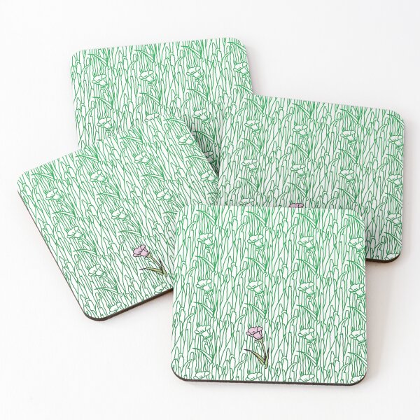 Item preview, Flowers in the grass - single pink flower in green grass - seamless pattern  designed and sold by BrandNameNerd.
