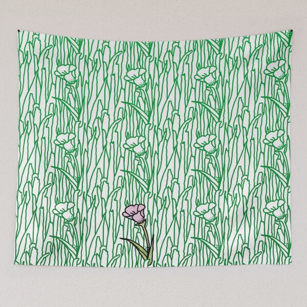 Item preview, Flowers in the grass - single pink flower in green grass - seamless pattern designed and sold by BrandNameNerd.