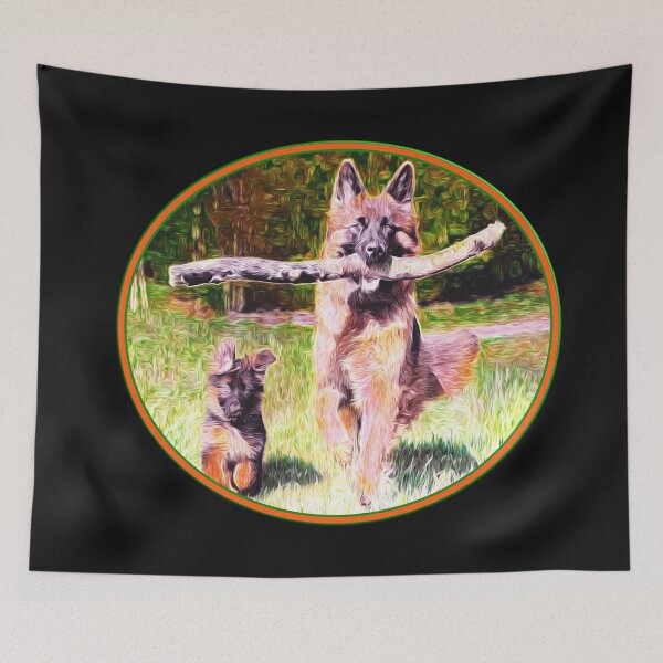 Item preview, BEAUTIFUL PAINTING OF A LONG COAT GERMAN SHEPHERD WITH HIS LITTLE ONE designed and sold by Ralek.