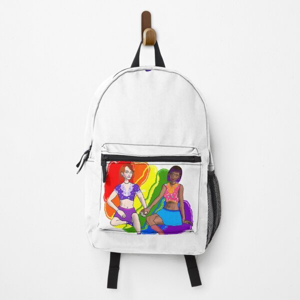 Item preview, Sapphic couple  with a rainbow splodge background  designed and sold by RedGibson.