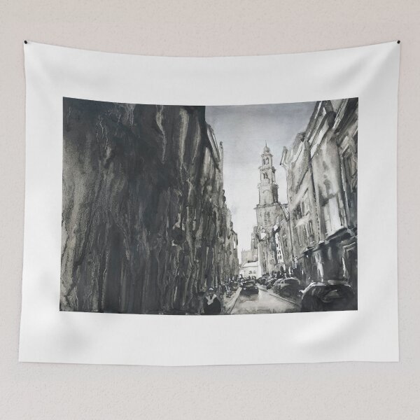Item preview, Church rising above buildings of Amsterdam, Netherlands.  Monochromatic black white artwork Amsterdam  designed and sold by rfoxphoto.